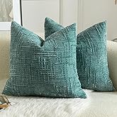 MANDIOO Pack of 2 Soft Chenille Textured Throw Pillow Covers Square Accent Solid Decorative Cushion Cover Cozy Farmhouse Pillow Case for Couch Sofa Bed Living Room 16x16 Inch Teal