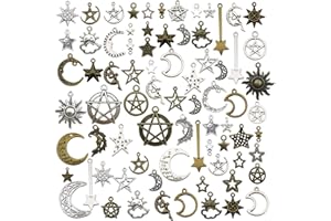 WOCRAFT 100g(About 76pcs) Craft Supplies Small Antique Bronze Silver Sun Moon Star Charms Pendants for Jewelry Making Findings Crafting Accessory for DIY Necklace Bracelet (M206)