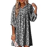 Dokotoo Womens Summer Dresses 2025 Boho Floral Drawstring V Neck Chiffon Lantern Sleeve Beach Vacation Mini Dress Sundress