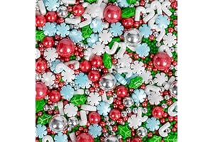 SUGARZY Edible Christmas Sprinkles for Cake Decorating,130g,White and Blue Snowflake,White Candy Cane,Red Silver Pearls,Christmas Trees,Nonpareils,Sugar Holiday Sprinkle for Cupcake Toppers,Cookie,Ice Cream Decorations Winter Theme Party Supplies