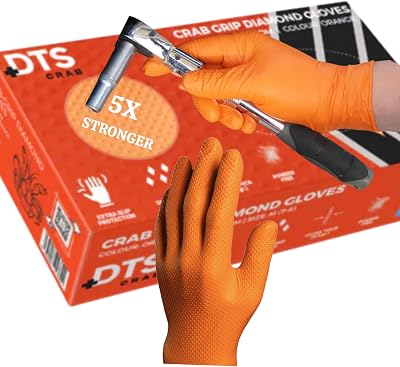 100 Heavy Duty Orange Nitrile Gloves 8.5 mil LARGE Diamond Texture