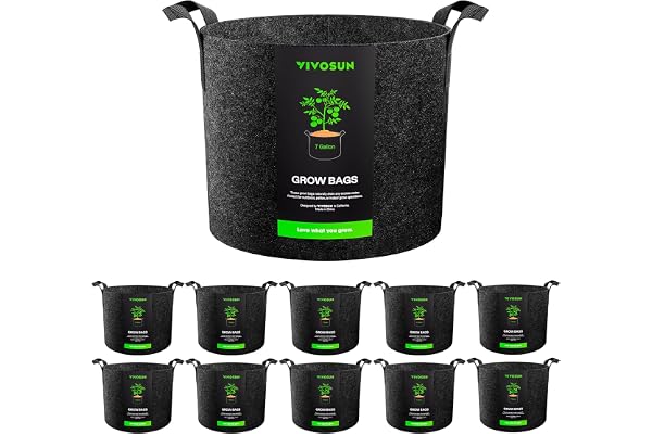 VIVOSUN 10-Pack 7 Gallon Grow Bags Heavy Duty 300G Thickened Nonwoven Plant Fabric Pots with Handles