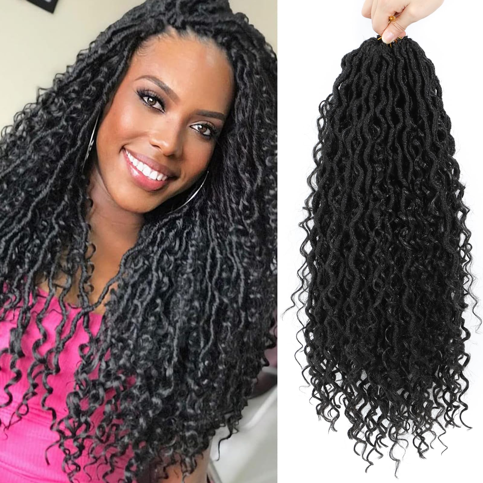Goddess Locs River Goddess Locs Crochet Hair with Curly Ends (1B#, 12Inch (Pack of 6))