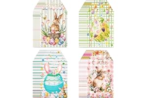 Konsait 64 Pack Easter Gift Tags with String,Colorful Bunny Egg Gifts Tags for Basket,DIY Crafts,Cellophane Treat Bags,Party 
