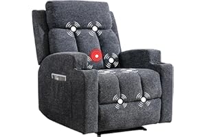 CANMOV Manual Recliner Chair with Massage and Heat,Soft Fabric Recliner Chair with Overstuffed Arm and Back, Manual Reclining Single Sofa with 2 Cup Holders, Side Pocket for Living Room,Dark Grey