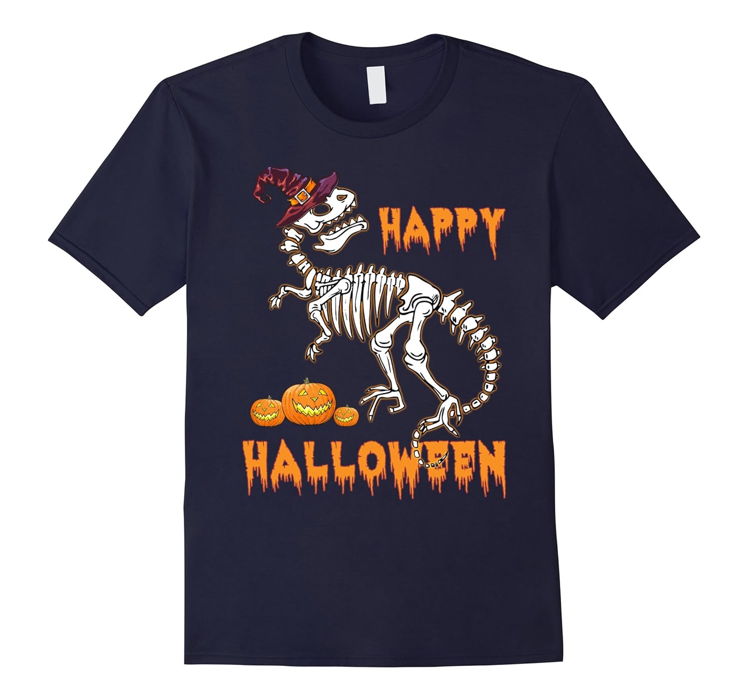 Funny Happy Halloween T-Rex Skeleton Dinosaur T-Shirt-T-Shirt