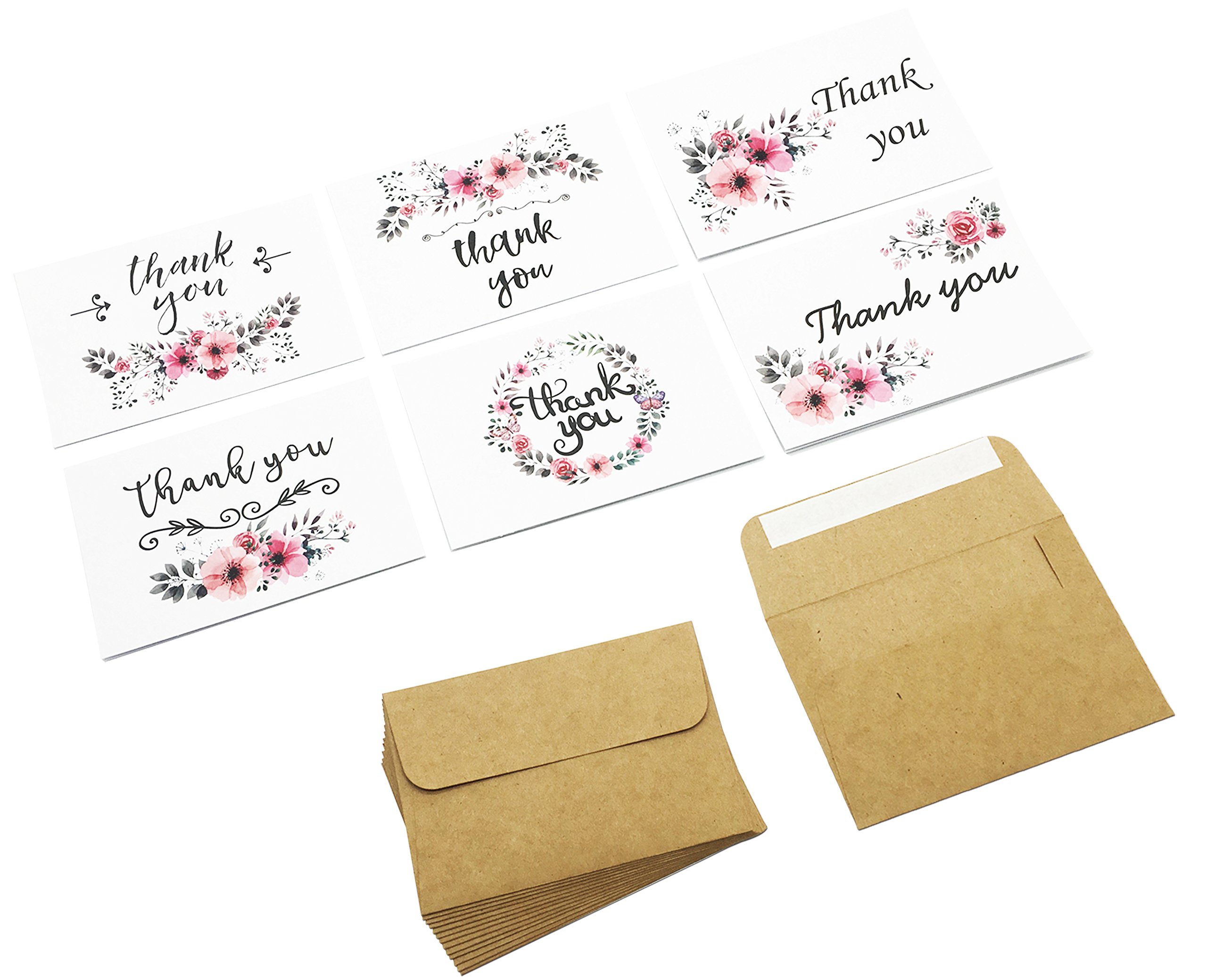 Kidepoch Thank You Cards 36 Assorted Set - 4 x 6 Inches - Blank Inside - Bulk Box Set with Kraft Envelopes Included