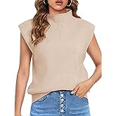 Himosyber Women's Solid Sleeveless Vest Elegant High Neck Stretchable Cap Sleeve Knit Sweater Tops