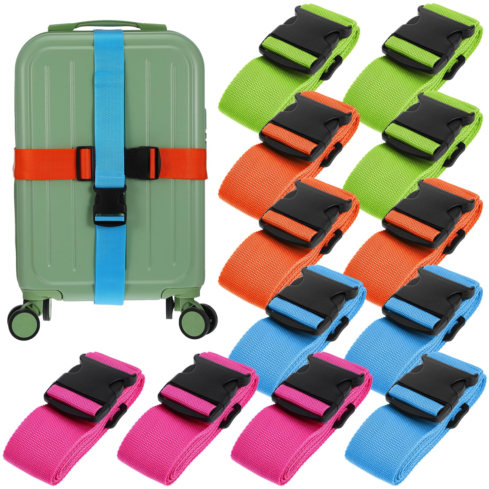 Photo 1 of 12 Pack Luggage Straps Suitcase Belts Straps Wide Adjustable Packing Straps Travel Belts Accessories for Business Traveling Packing
