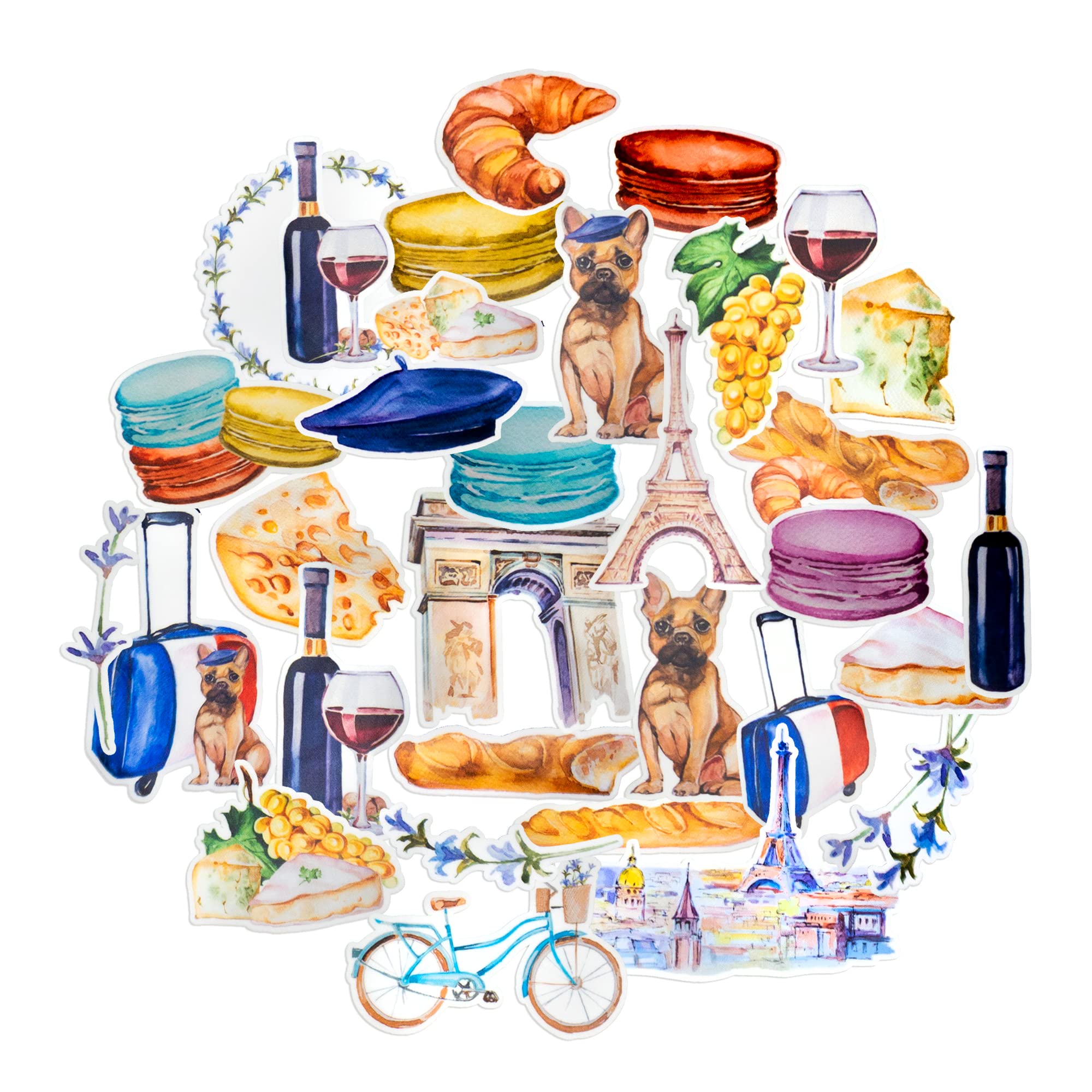 Navy Peony Romantic France Travel Stickers (31pcs) - Waterproof Adventure Decals for Water Bottles, Laptops, Scrapbook