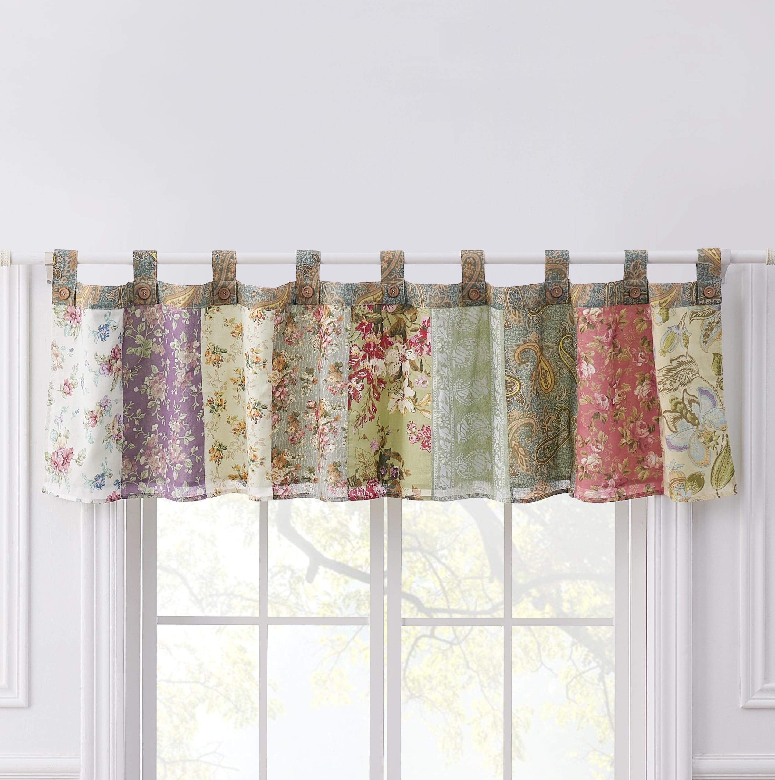 Greenland Home Blooming Prairie Authentic Patchwork Tab Top Window Valance 84 x 21