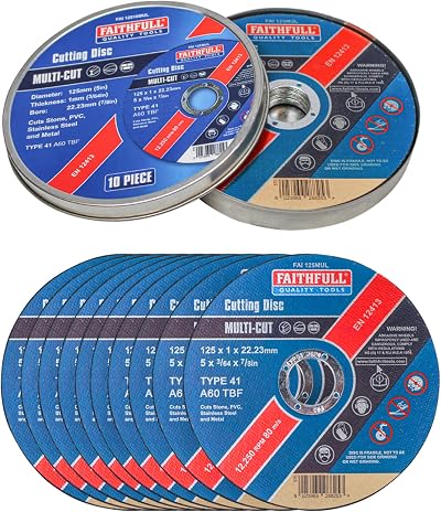 Faithfull Extra Thin 1mm Multi-Cut Discs 125mm x 1mm x 22.23mm 10 Pack Tin