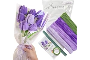 YYUENG TAK YYUENGTAK Violet Tulip bouquet pipe cleaners for crafts, pipe cleaner flowers set, 200 pieces pipe cleaners for crafts set with 4 colors, instruction,floral wire,florist's tape,wrapping paper,Ribbon