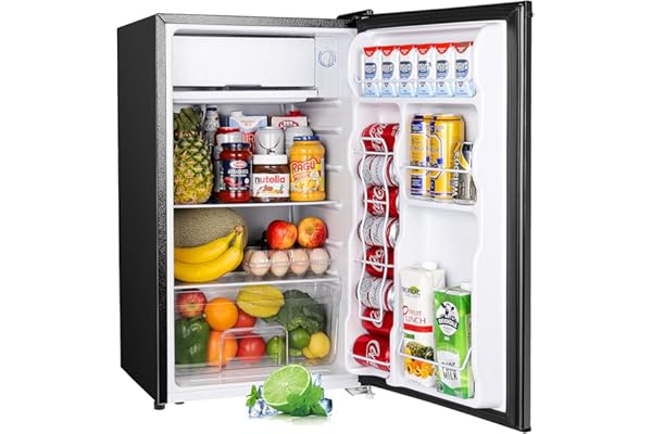 Upstreman 3.2 Cu.Ft Mini Fridge with Freezer, Single Door Mini Fridge, Adjustable Thermostat, Mini Refrigerator for Bedroom, Office, Dorm, Black-BR321