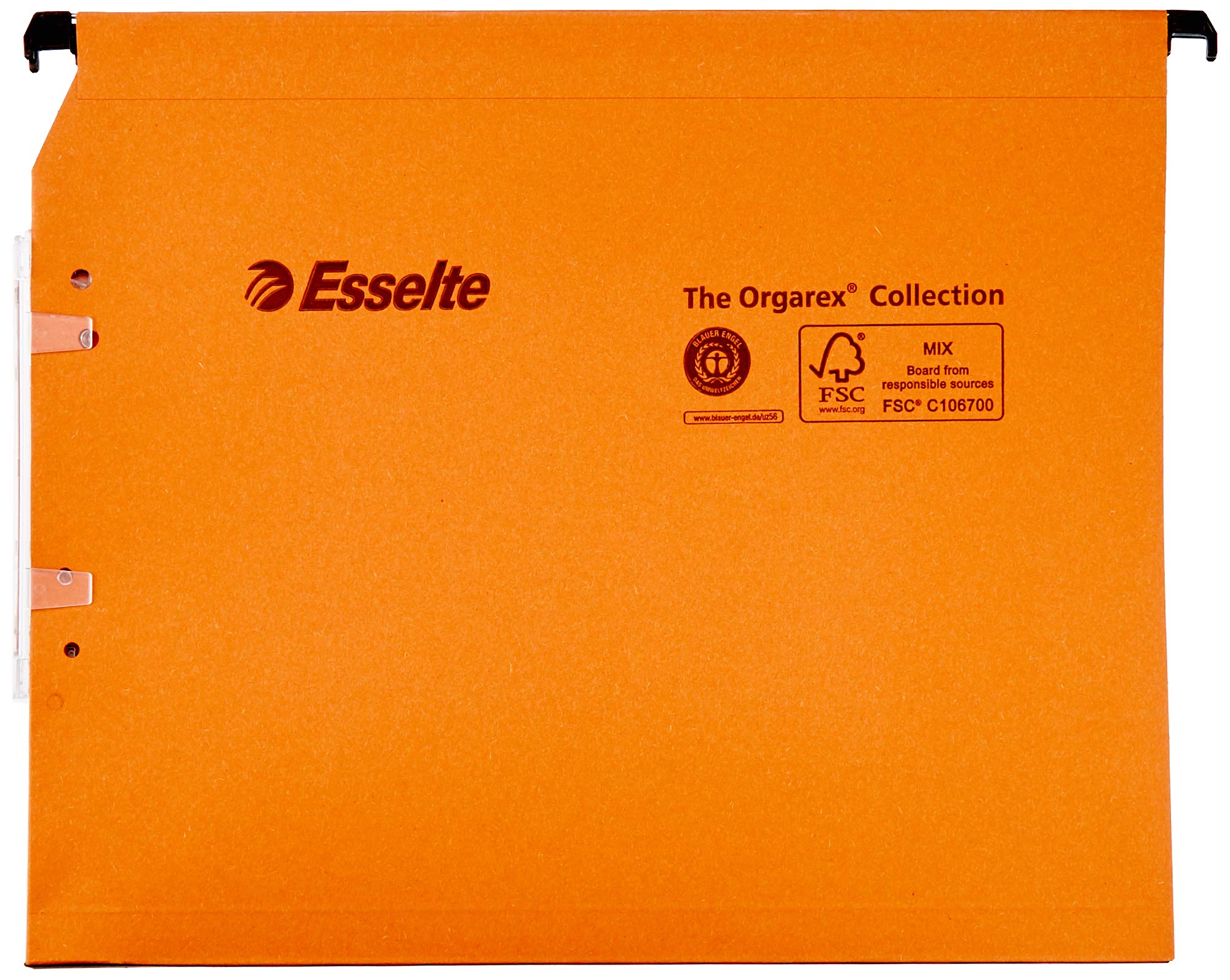 Esselte Dual Lateral Suspension Files, A4, 15mm Capacity, Pack of 25 Connectable Files, Tabs Included, Orange, Orgarex Range, 21628