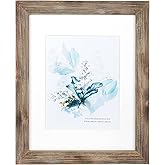 KAIWIN 100% Solid Wood Brown 11x14 Picture Frame 1 Pack Display Picture 8x10 with Mat, Rustic Wooden Photo Frames for Wall Mounting