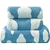 Lacomfy Bath Towels Set Colorful Cloud Soft Bath Towels Absorbent Decorative Hand Towels Velvet Bath Towel and Hand Towels for Bathroom Shower Spa (Blue)