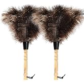 iHUFeather Ostrich Feather Duster 14 inch Feather Duster Fluffy Natural Genuine Ostrich Feathers with Wooden Handle and Eco-Friendly Reusable Handheld Ostrich Feather Duster for Cleaning Supplies