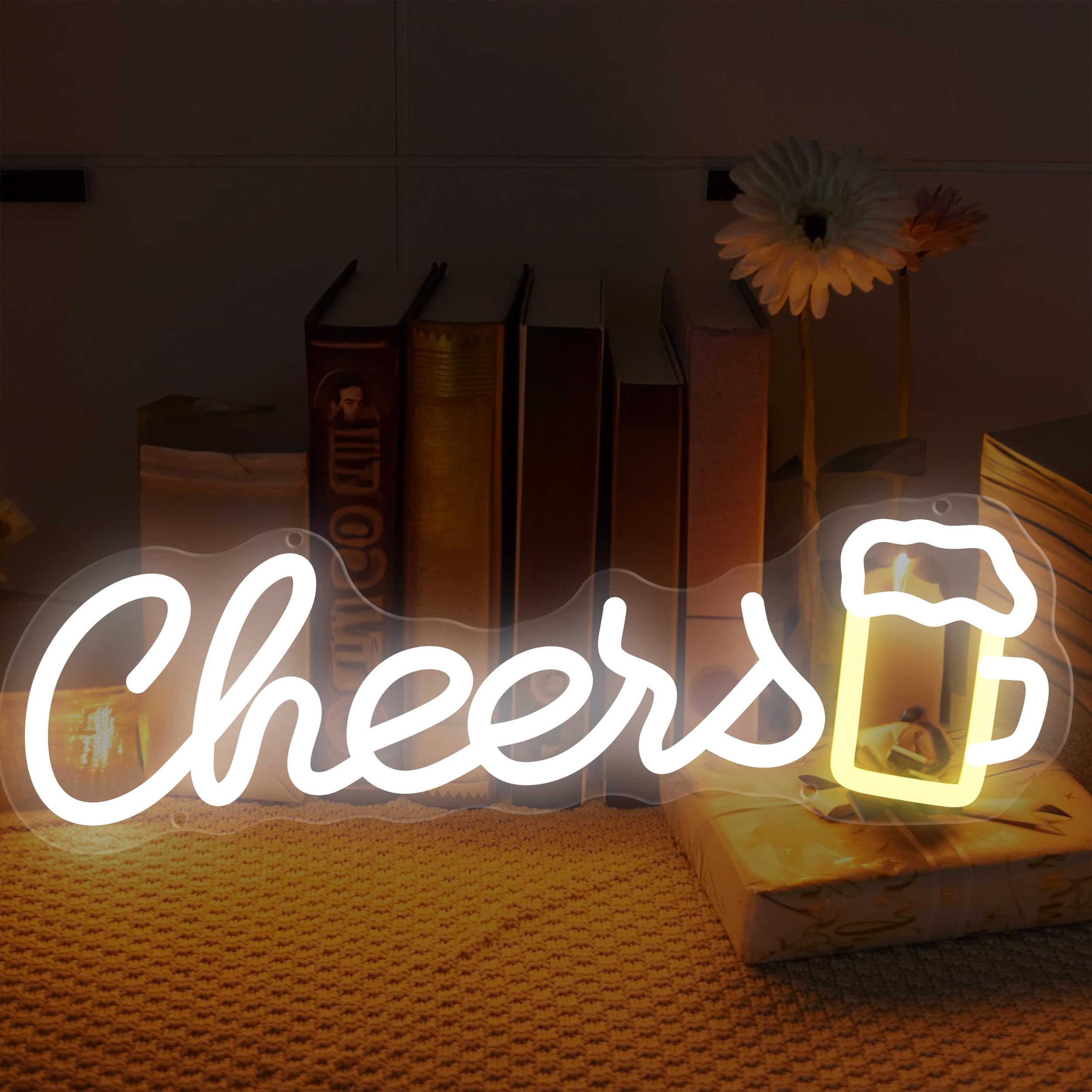 Photo 1 of Cheers Neon Sign - Cold White Cheers LED Neon Light Sign for Wall Decor, Neon Bar Sign for Bachelorette Party, Bar Beer Party Pub Club(16x5.3inch)