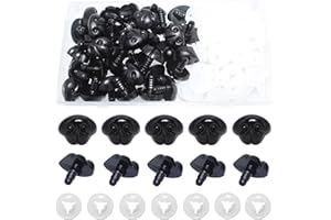 ARTCXC 1Box(50Pcs) 15 * 20mm Solid Black Plastic DIY Dog Nose Safety Nose with Washers for Plush Animal Hand Making Craft
