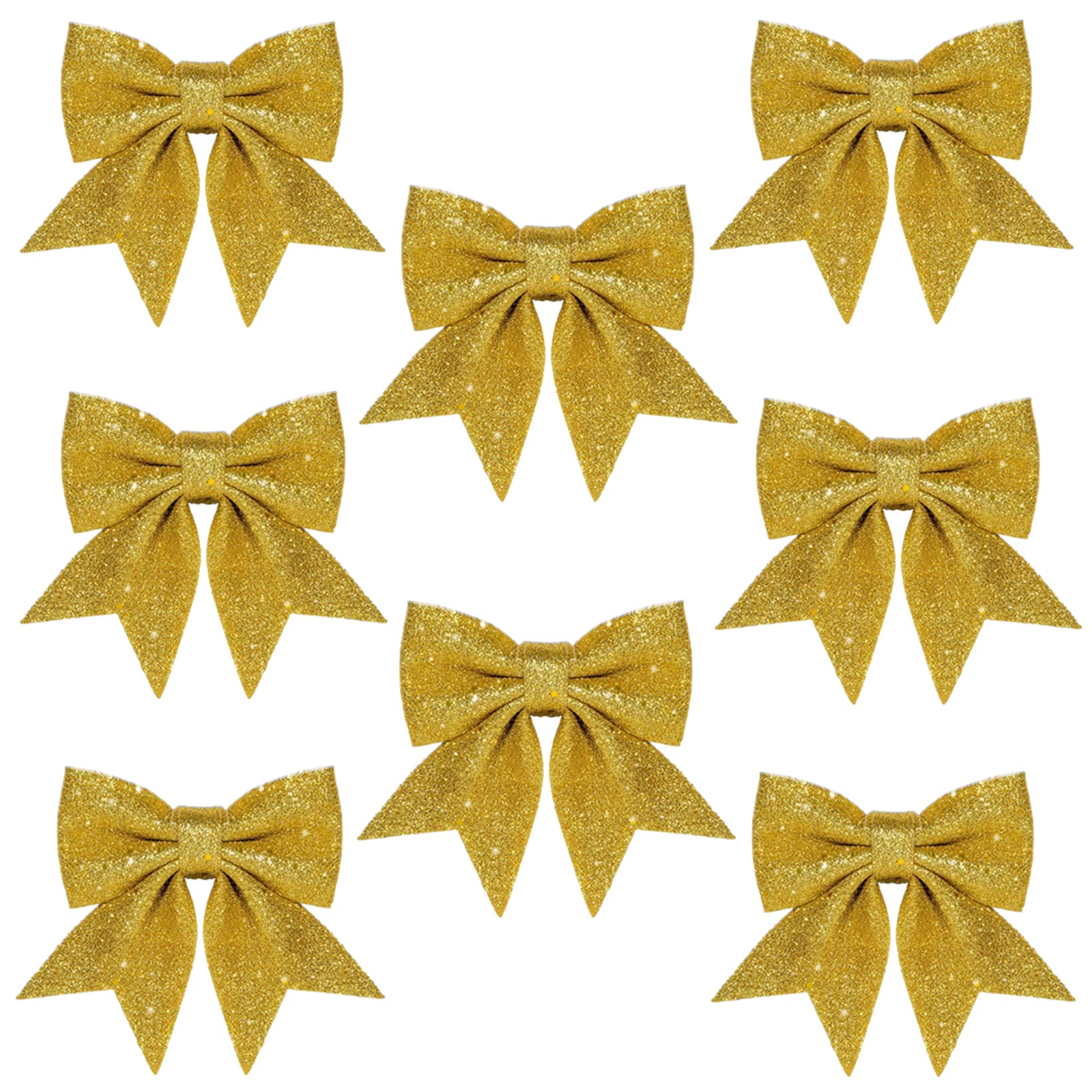 8PCS Gold Bows - 5.5 Inch Glitter Wreaths & Ornaments for Christmas Xmas Tree, Wreaths & Garland Decorations