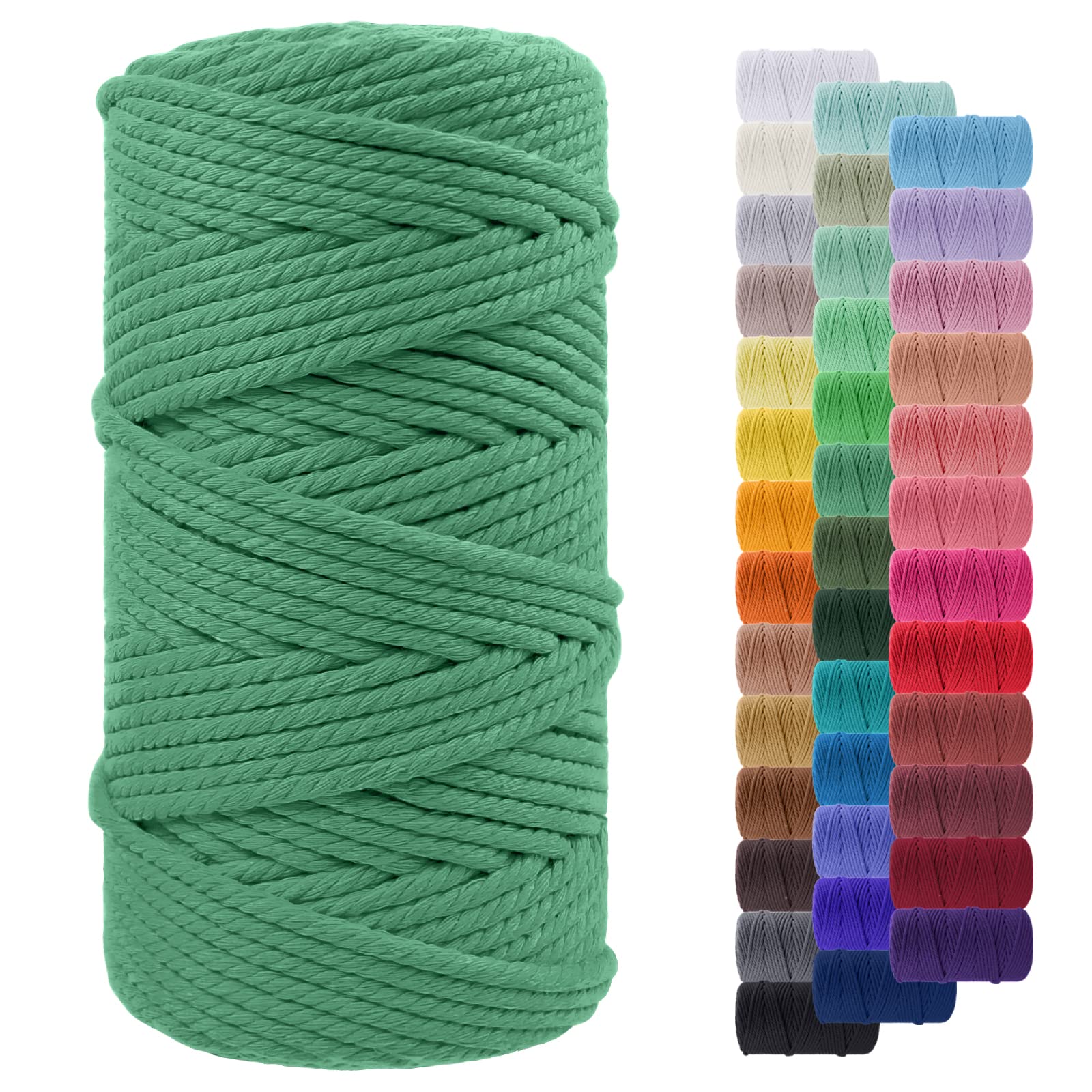 LEREATI Macrame Cord 5mm x 100m, Thick Macrame Rope Yarn Natural Cotton Cord, 4 Strand Twisted Colored String for Wall Hanging Plant Hanger DIY Crafts Boho Decor (Green)