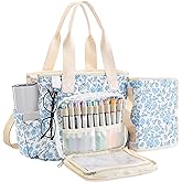 Large Bible Bag with Cover Case for Women, Blue Flower Quilted Church Tote Bag Floral Book Carrying Case with Shoulder Strap, Bible Accessories Valentines Day Christian Gift for Women Her