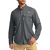 Men's Sun Protection Fishing Shirts Long Sleeve Travel Work Shirts for Men UPF50+ Button Down Shirts with Zipper Pockets