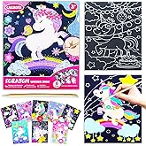 BAOXUE Scratch Art for Kids, Unicorns Black Rainbow Scratch Art Paper Set-Arts and Crafts & Supplies, DIY Activity & Party Games, Unicorn Art Gifts for Toddlers, Girls & Boys