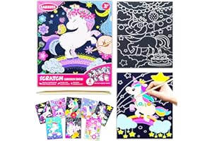 BAOXUE Scratch Art for Kids, Unicorns Black Rainbow Scratch Art Paper Set-Arts and Crafts & Supplies, DIY Activity & Party Games, Unicorn Art Gifts for Toddlers, Girls & Boys