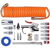 WYNNsky 1/4" NPT Air Accessory Kit - 20 Piece, Air Compressor Hose Toolkit with Coil PU Hose/Blow Gun/Tire Gauge/Storage Case