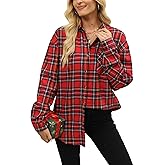 Lumister Oversized Flannel Shirt Women Long Sleeve Plaid Button Buffalo Shirt Blouse Tops with One Pocket