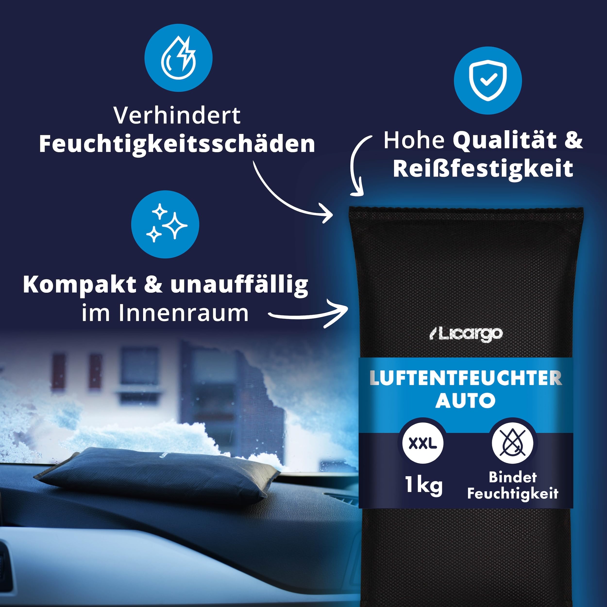 LICARGO Luftentfeuchter Auto 1 kg - Beschlagfreie Scheiben & klare Sicht - Auto Entfeuchter extra stark mit Naturgranulat, wiederverwendbar - gegen Feuchtigkeit & Schimmel im Autoinnenraum 7