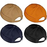 URATOT 4 Pieces Brimless Hat Docker Cap Retro Cotton No Brim Hat Adjustable Rolled Cuff Brimless Hats for Men