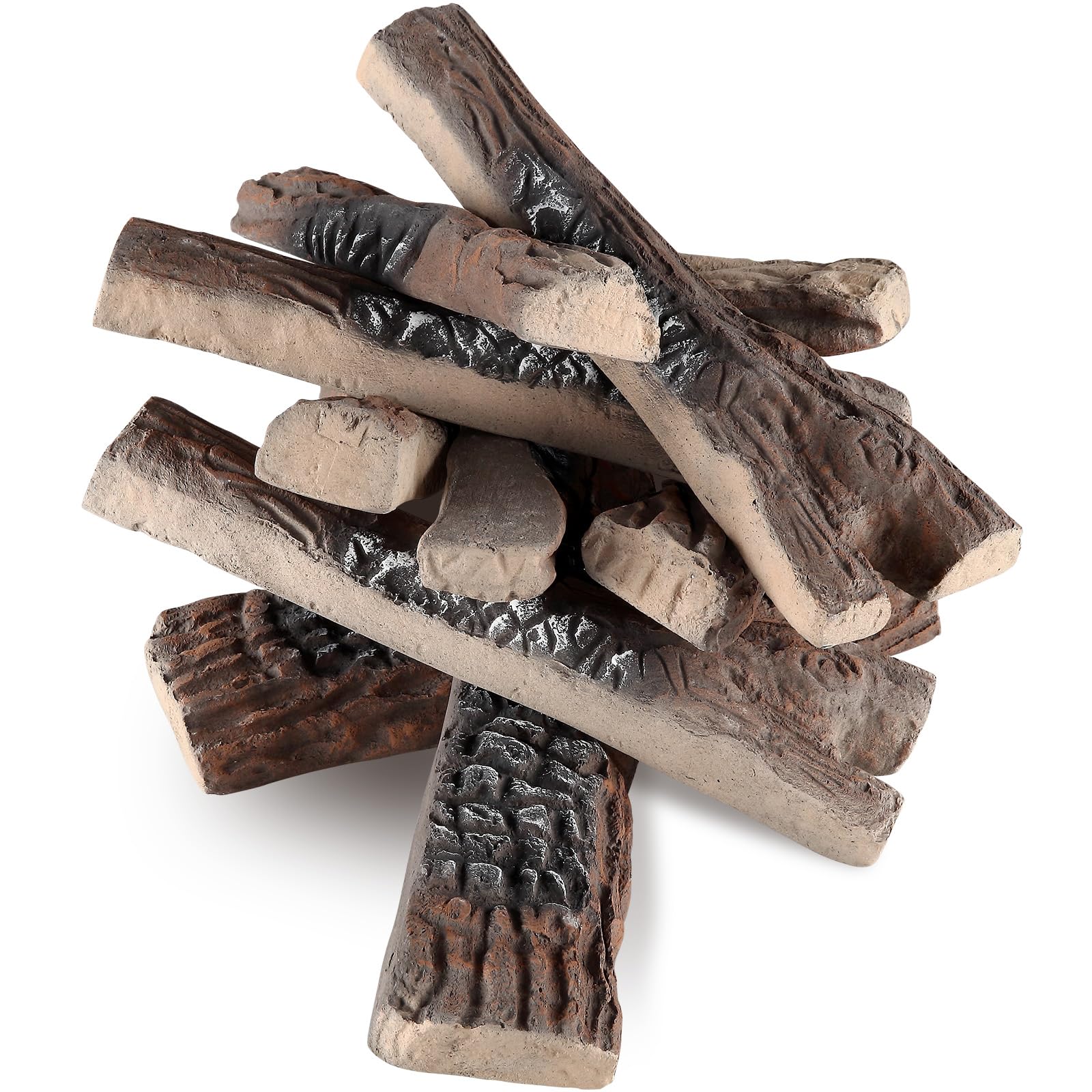 VEVOR 10 Pcs Gas Fireplace Logs, Large Ceramic Logs for Fireplace