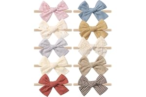 doboi 10PCS Baby Girls Headbands Hair Bows Nylon Linen Hairbands Handmade Hair Accessories for Newborn Infant Toddlers Little Girl and Kids