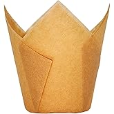 QLSmypkg Large Muffin Greaseproof paper Baking cupcake cups, 2-1/4" x 4" Natural Tulip Baking Cup Case of 125 pcs (Large size) (125)