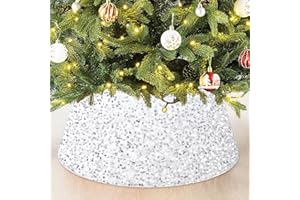 FANPROMS White Christmas Tree Collar 23.6 Inches Sequin Fabric Tree Skirt Small Glitter Christmas Tree Ring for Artificial Tr