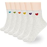 inhees Women's Cute Ankle Crew Socks - Novelty Fun Heart Cotton Casual Athletic Running Socks-6Pairs