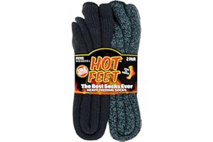 HOT FEET Thermal Socks for Men - Extreme Cold Weather, 2 Pack Thick Warm Socks, Winter Insulated, Size 6-12.5