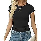 Artfish Women's Short Sleeve Shirts Crewneck Cropped Workout Slim Fitted Ribbed Casual Basic T-Shirts