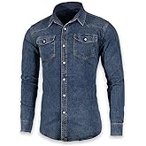 Men's Long Sleeve Double Pocket Snap Denim Shirt
