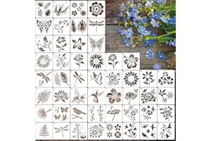 50pcs Flower Paint Stencils Reusable,Stencils for Painting on Wood and Canvas Sunflower Leaf Rose Bee Bird Template for Craft