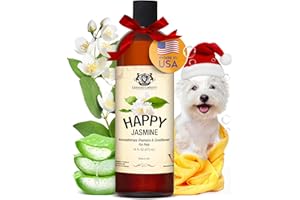 GERRARD LARRIETT AROMATHERAPY PET CARE Dog Shampoo and Conditioner Itchy Skin Relief Happy Jasmine 16oz Hypoallergenic Dog Shampoo and Conditioner Sensitive Skin for Smelly Dogs, Aloe Vera & Oatmeal Puppy Soap by Gerrard Larriett