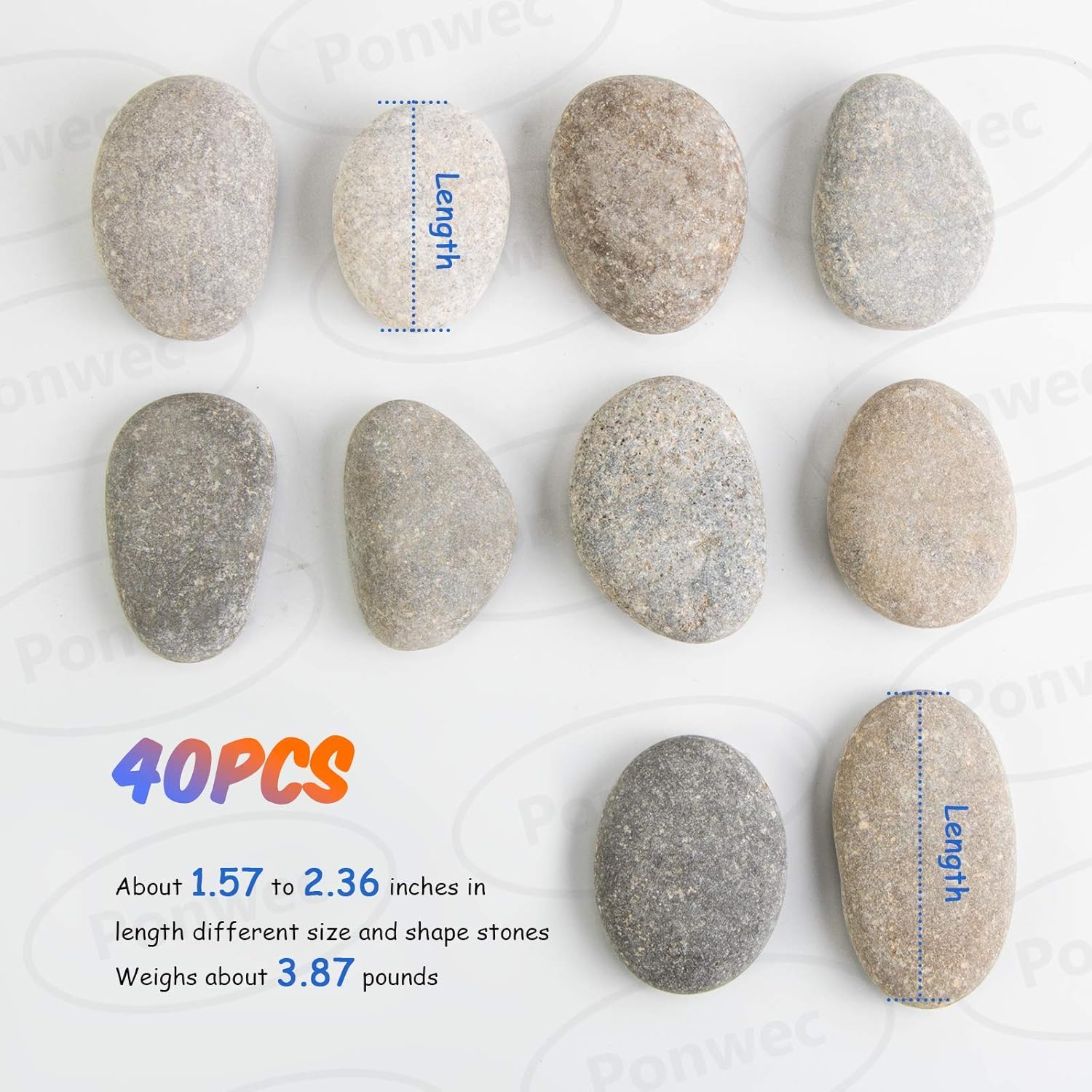 Ponwec 40PCS Painting Rocks River Rocks for Painting&Art, Smooth Unpolished Craft Rocks Stones DIY Rocks Flat Assorted Size and Shapes Range Around 1.5-2.36 Inch Each for Outdoor Rock Art Garden Decor : Garden & Outdoor