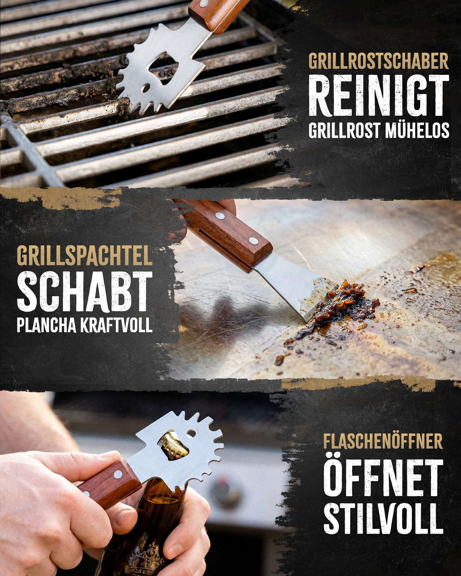 5 in 1 Grillbürste Edelstahl mit Schaber [TESTSIEGER] kompatibel mit Weber Grill Zubehör für gasgrill gusseisen - BBQ Set Grillreiniger bürste für Gussrost - Grillen Geschenke für männer grillzubehör 5