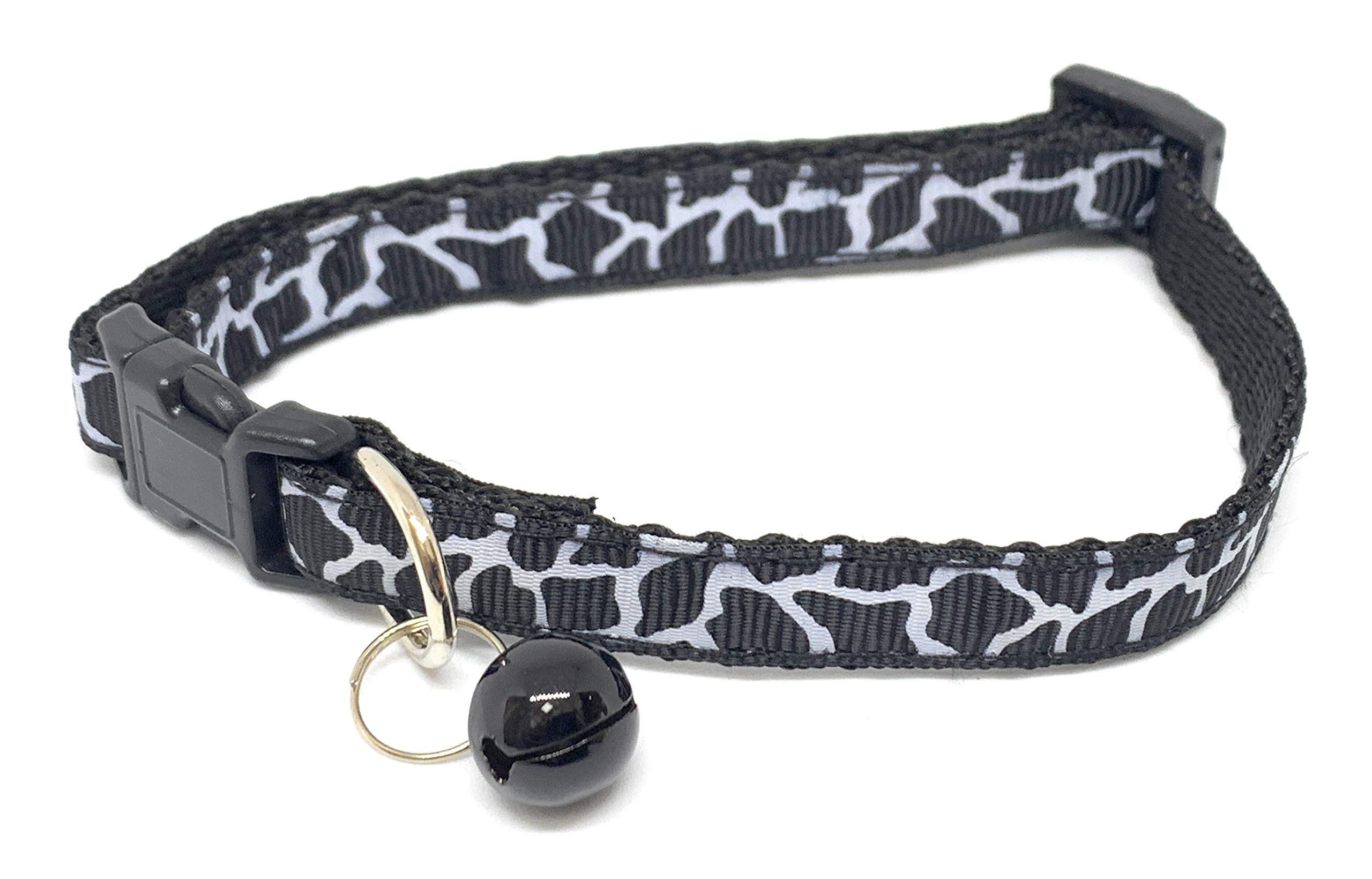 Reflective & Adjustable Cat, Dog, Small Animal Pet Collar; Bells to Stop Hunting. Funky Patterned, Paw Prints. Designed for Visibility [BLACK GIRAFFE]
