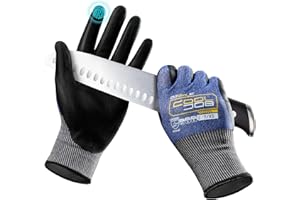 COOLJOB ANSI A9 Cut Resistant Work Gloves, Touchscreen Highest Knife Proof Level with Microfoam Nitrile Coated, Safety Work G