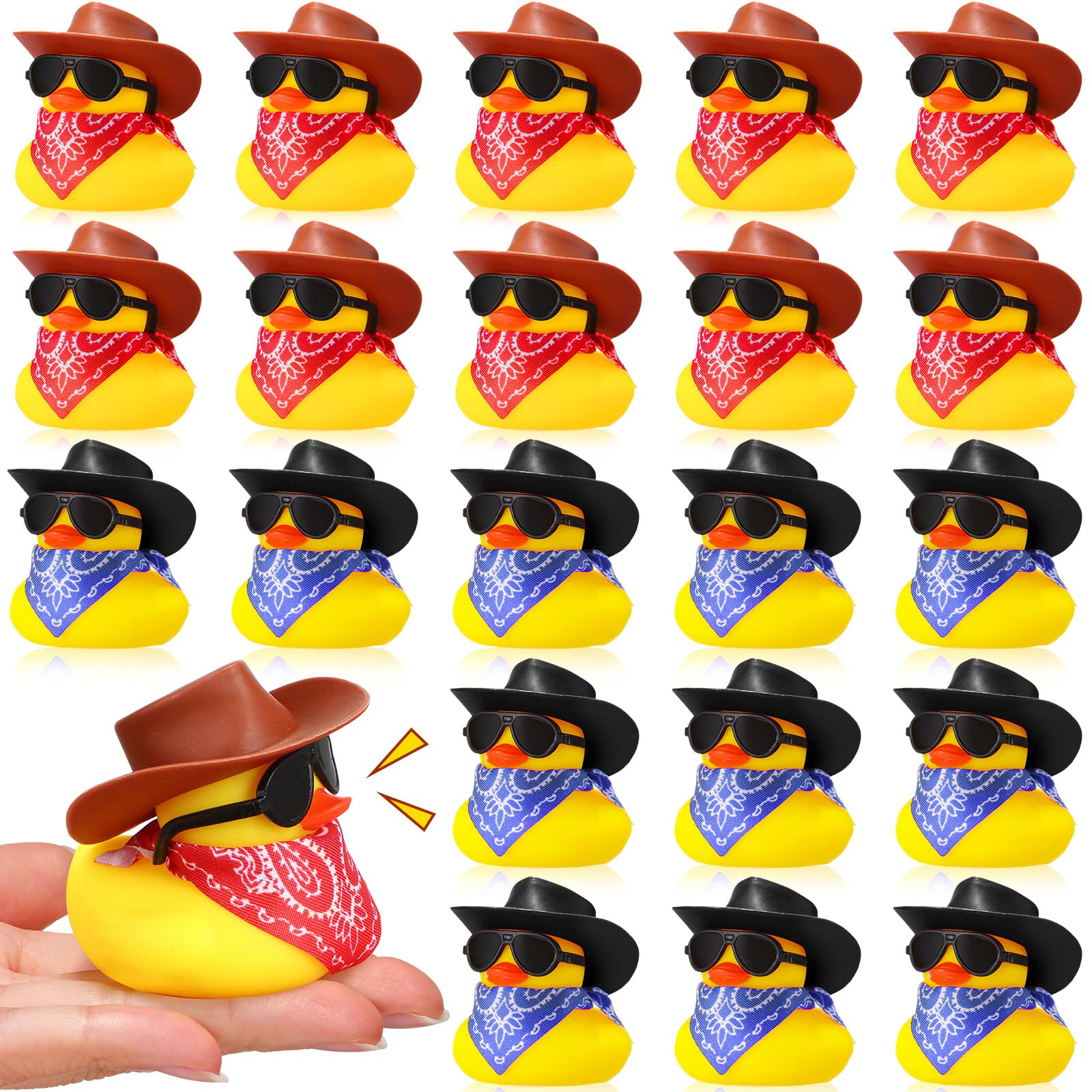 Photo 1 of 24 Set Cowboy Rubber Duck Mini Yellow Duckies Bath Party Toy Tiny Ducks Bathtub Toy with Cowboy Hat Paisley Bandanas Sunglasses for Summer Baby Shower Birthday Swimming Party Favor, Vintage Style