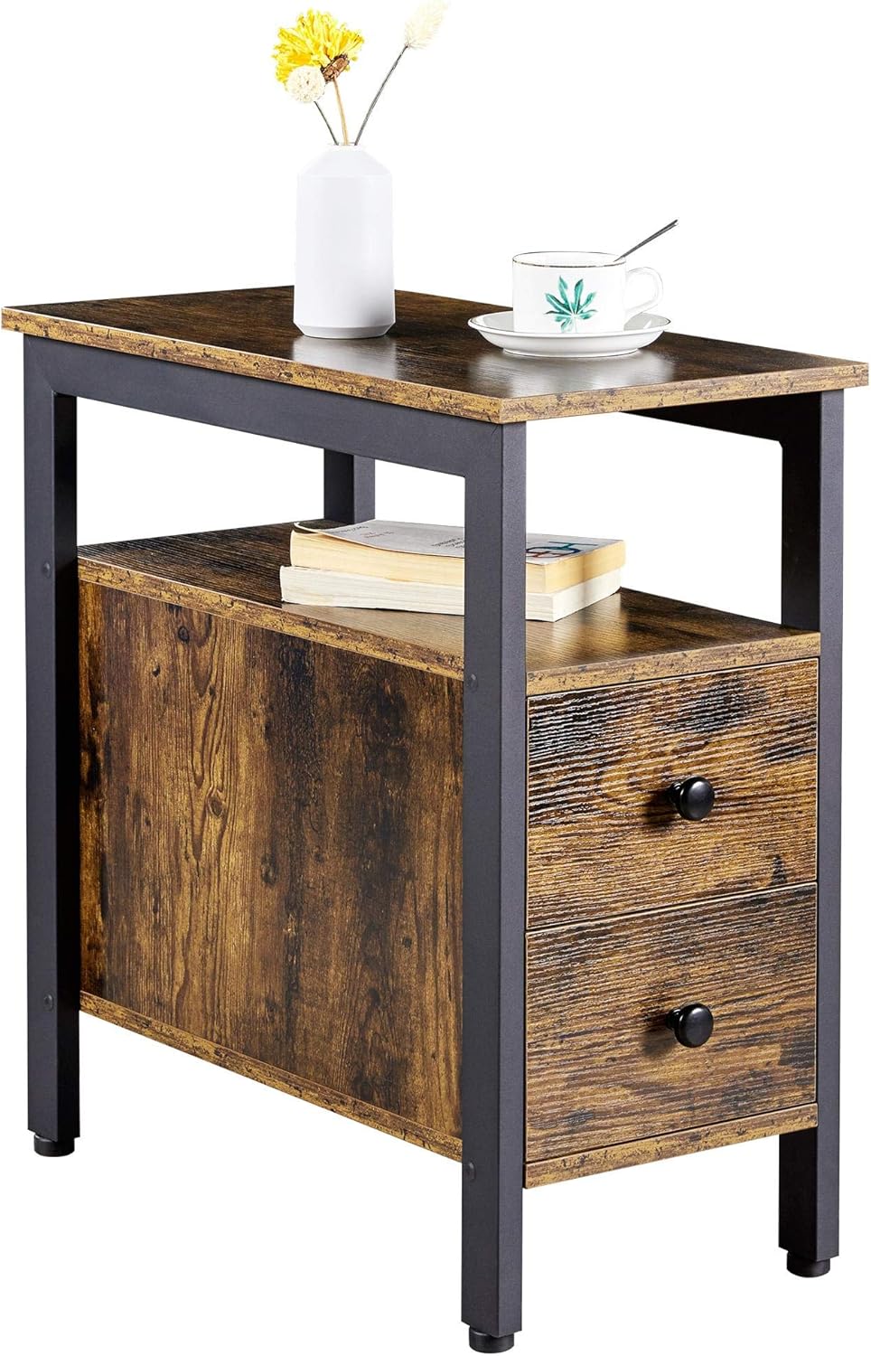 YAHEETECH Industrial End Table Narrow Sofa Side Table with